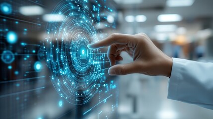 Poster - A medical professional interacting with a digital interface in a modern healthcare environment