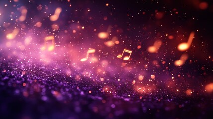 Canvas Print - Music background, glowing notes, purple glitter