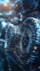 Poster - Futuristic gears with glowing connections in tech