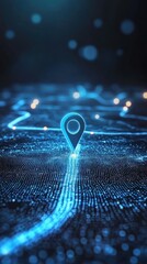 Poster - Digital map marker on glowing data network background