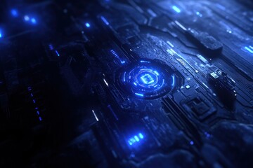 Poster - Futuristic technology circuit board glowing in blue