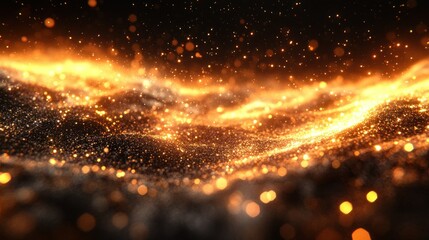 Wall Mural - fiery particles flowing, dark background, abstract texture, digital art, website banner
