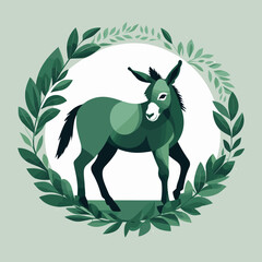 Naklejka na meble Stylized donkey illustration in green color scheme with foliage background in minimalist style