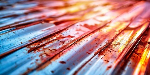 Poster - A rusty metal roof with a blue background