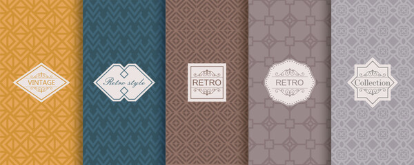 Aufkleber - Vector geometric seamless patterns for print, decor, voucher, package, banner. Trendy set of abstract colorful backgrounds with minimal labels, frames. Abstract modern retro line ornament textures