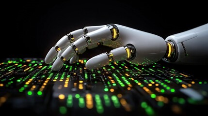 Poster - A robotic hand interacting with a digital interface, showcasing advanced technology and innovation