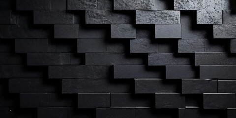 Poster - A black brick wall with a black brick pattern