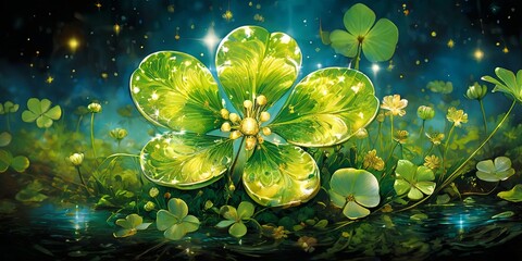 Poster - A green leafy flower with a gold center