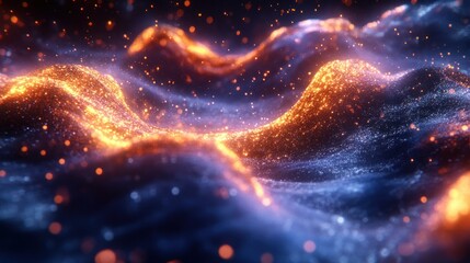 Wall Mural - glowing particles flowing, dark background, abstract design
