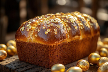 Sticker - A loaf of Easter sweet bread, golden and appetizing, culinary theme