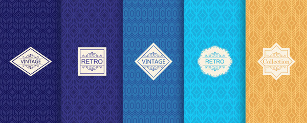 Aufkleber - Vector geometric seamless patterns for print, decor, voucher, package, banner. Trendy set of abstract colorful backgrounds with minimal labels, frames. Abstract modern retro line ornament textures