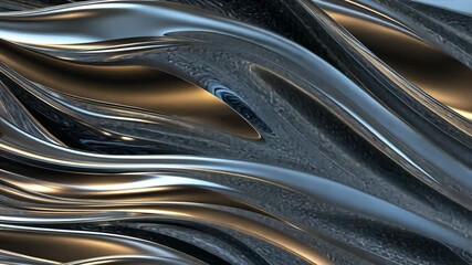 Poster - Smooth liquid metal flows in elegant waves, reflecting bright light and creating dynamic designs in this captivating display