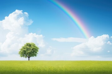 Canvas Print - Rainbow landscape grassland.