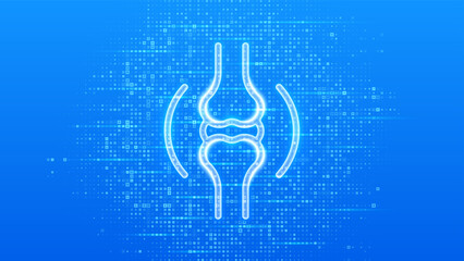 Joint icon. Joint health. Joint pain, inflammation, damage, arthritis treatment. Physiotherapy, Diagnostics concept. Blue medical background made with cross shape symbol. Vector illustration.