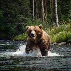 brown bear in water