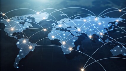 Leinwandbilder - Digital world map with glowing connections representing global networking.