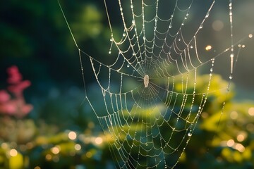Spider web with dew drops