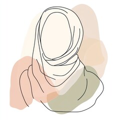 Wall Mural - Abstract woman hijab line art illustration minimalist drawing.