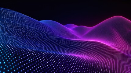 Poster - Abstract Purple and Blue Digital Landscape , A mesmerizing digital art piece showcasing a vibrant, undulating landscape composed of glowing particles.