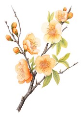 Canvas Print - Apricot branch with flower Apricot art illustration botanical.