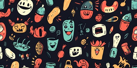 Wall Mural - prankster pattern funny objects seamless