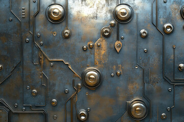 Poster - Rustic metallic texture with intricate circuitry and aged bronze accents.