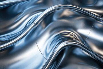 Poster - Abstract image of flowing, polished metallic surface with curved lines and reflections, showcasing a sleek, modern design.