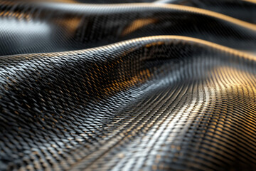 Poster - Close-up of a dark, woven fabric with a wavy texture, showcasing intricate details and depth.