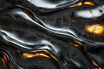 Poster - Dark metallic surface with flowing, wavy texture and warm orange highlights.