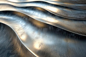 Poster - Abstract image of brushed metal with undulating waves, reflecting light and shadow.
