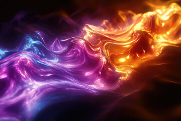 Aufkleber - Abstract glowing waves of purple, blue, and orange blend seamlessly, creating a mesmerizing digital art piece.