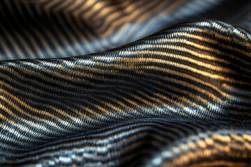 Aufkleber - Close-up of elegant, textured fabric with a subtle striped pattern in dark and gold tones.