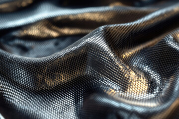 Poster - Close-up of textured fabric with a dark, metallic sheen, showing intricate details and folds.