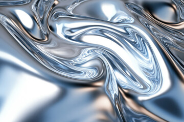 Poster - Abstract image depicting swirling, liquid-like metallic texture in shades of silver and blue.