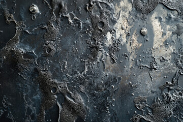 Poster - Dark, textured surface with bubbled, metallic paint; abstract art background.
