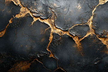 Aufkleber - Black textured surface with golden cracks, resembling a dark, luxurious, and elegant background.