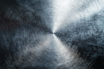 Poster - Circular brushed metal texture with concentric lines and scratches, showing a metallic surface.