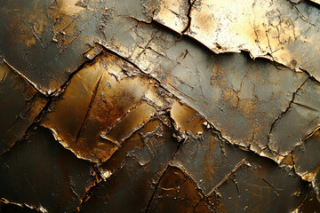 Poster - Abstract gold and dark brown textured art; cracked, layered metallic surface.