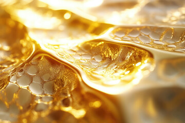 Poster - Liquid gold flowing, shimmering with light, creating abstract texture.