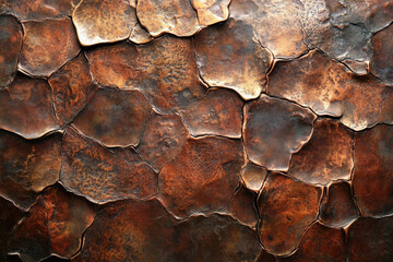 Poster - Cracked copper texture, rich brown tones, irregular shapes, metallic surface, detailed backdrop.