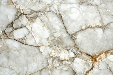 Poster - Close-up of a white marble texture with brown and grey veins, showing natural cracks and patterns.