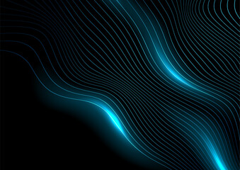 Aufkleber - Blue minimal wavy refracted lines abstract futuristic glowing background. Vector digital art design