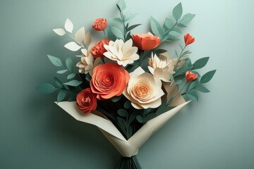 Wall Mural - Paper flowers arranged in a bouquet symbolize love and celebration on a textured background