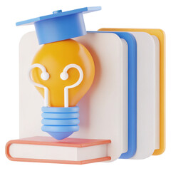Poster - A colorful, stylized light bulb wearing a graduation cap is integrated with books, symbolizing learning and creativity.