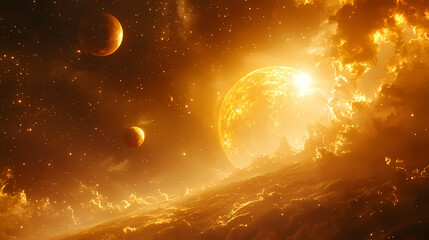 Wall Mural - captivating star shines brightly with surface detail visible. light is intense and warm, filling one with awe