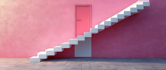 Poster - a 3d depiction of a single white staircase lacking a railing