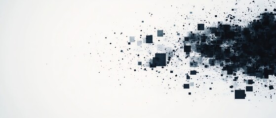 Poster - Abstract design featuring scattered black squares on a minimalist white background.