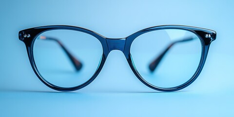 Poster - Stylish cat-eye glasses with blue-tinted lenses showcased on a light blue background