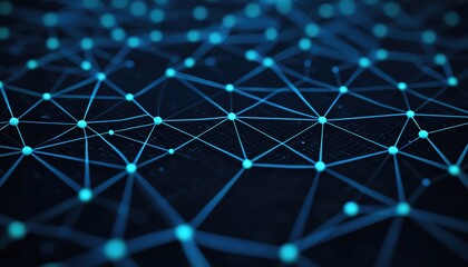 Poster - Abstract digital network background with glowing blue nodes and connections.