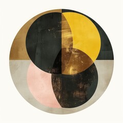 Poster - Abstract Geometric Composition Featuring Circles and Shapes in Earthy Tones and Bright Accents